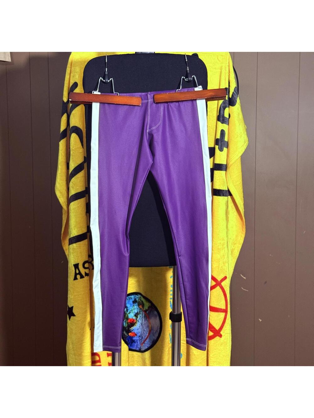 Rufskin Purple Athletic Leggings with White Stripes - Size S
